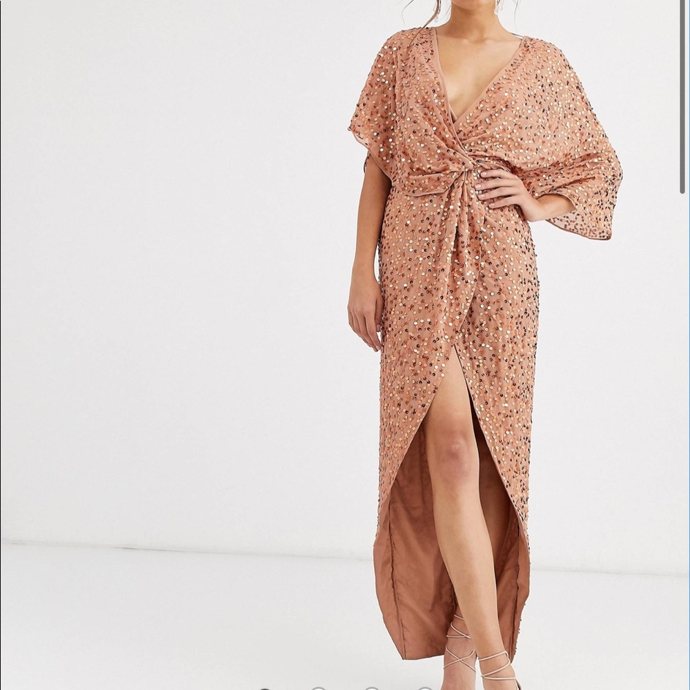 ASOS Scatter Sequin Knot Front Kimono Maxi Dress